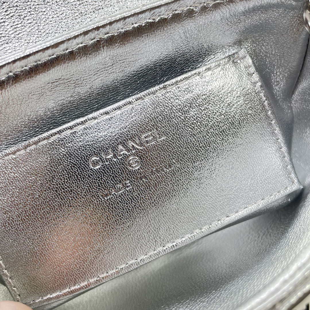 Chanel AP4593 25S Mini Flap Silver Lambskin with Silver Hardware