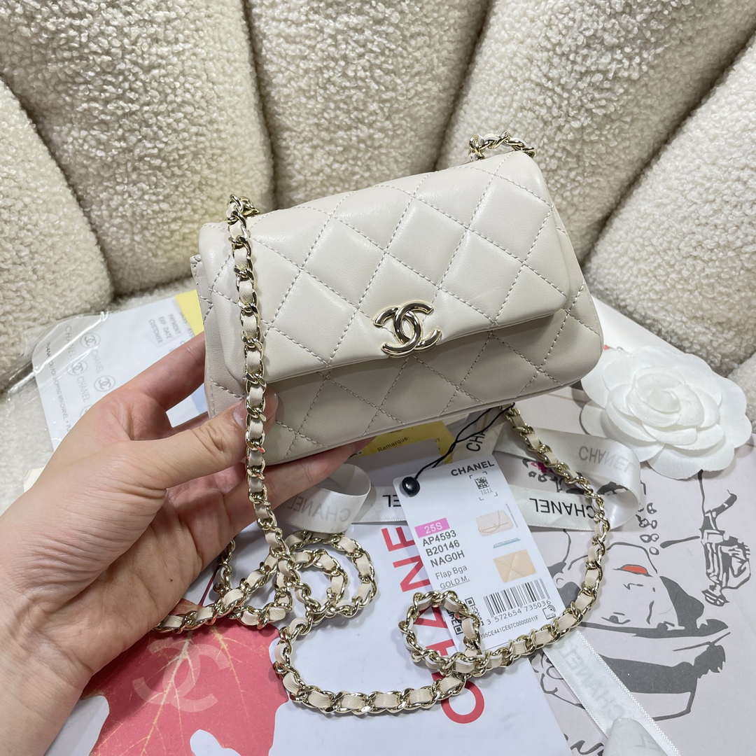 Chanel AP4593 25S Mini Flap White Lambskin with Gold
