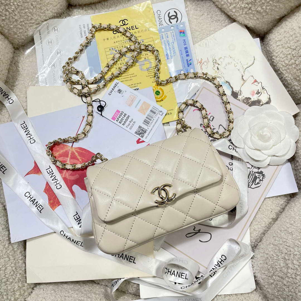 Chanel AP4593 25S Mini Flap White Lambskin with Gold