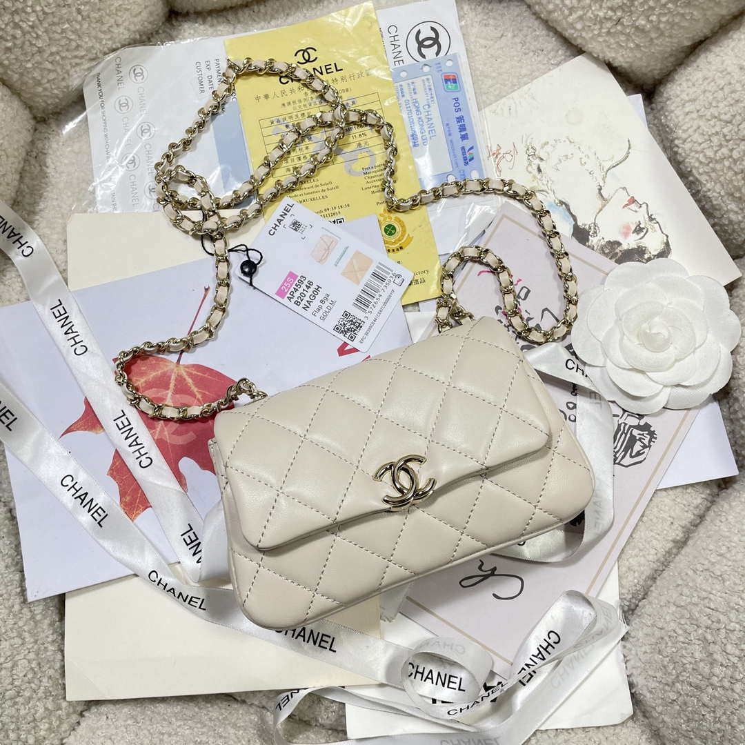 Chanel AP4593 25S Mini Flap White Lambskin with Gold - Default Title - View 6