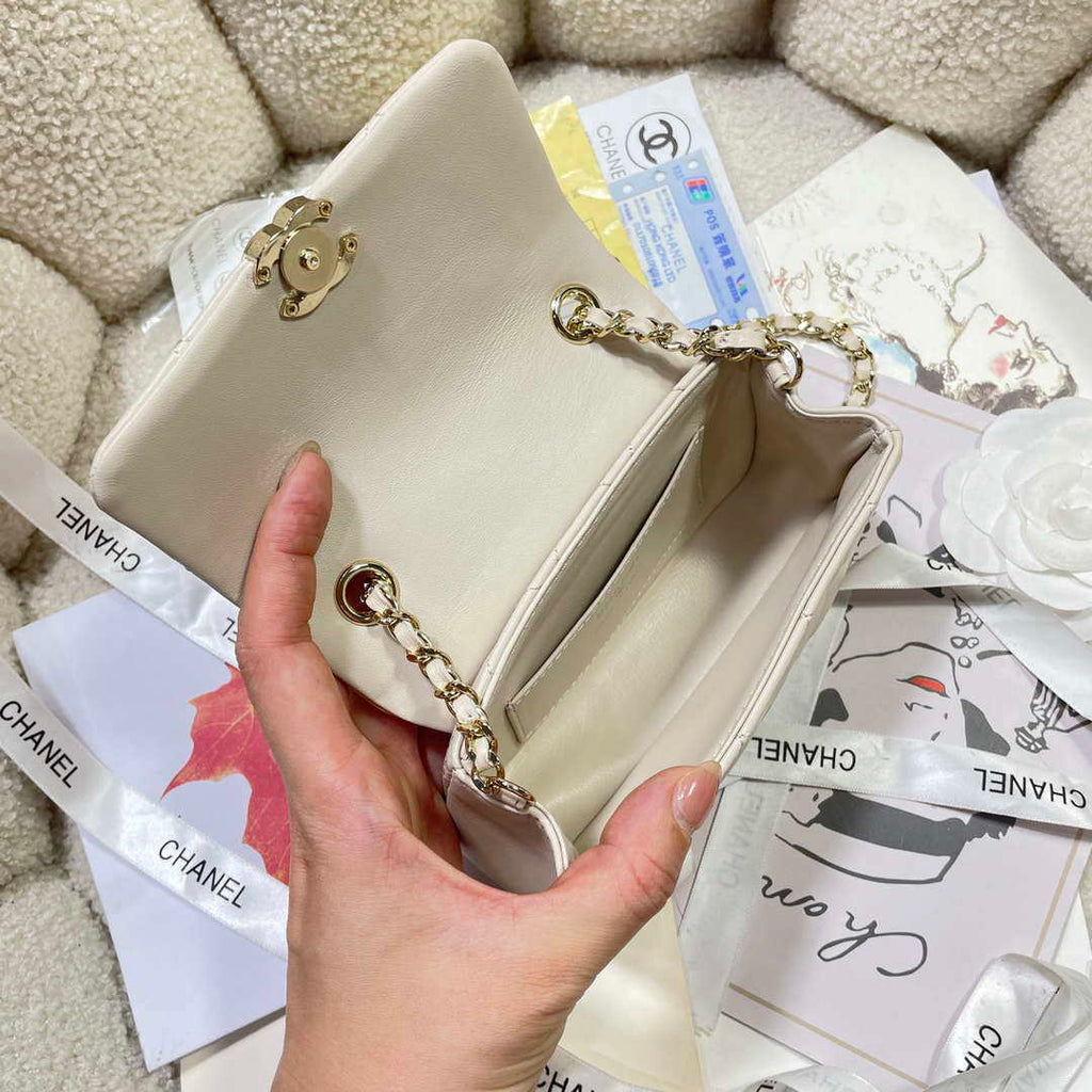 Chanel AP4593 25S Mini Flap White Lambskin with Gold