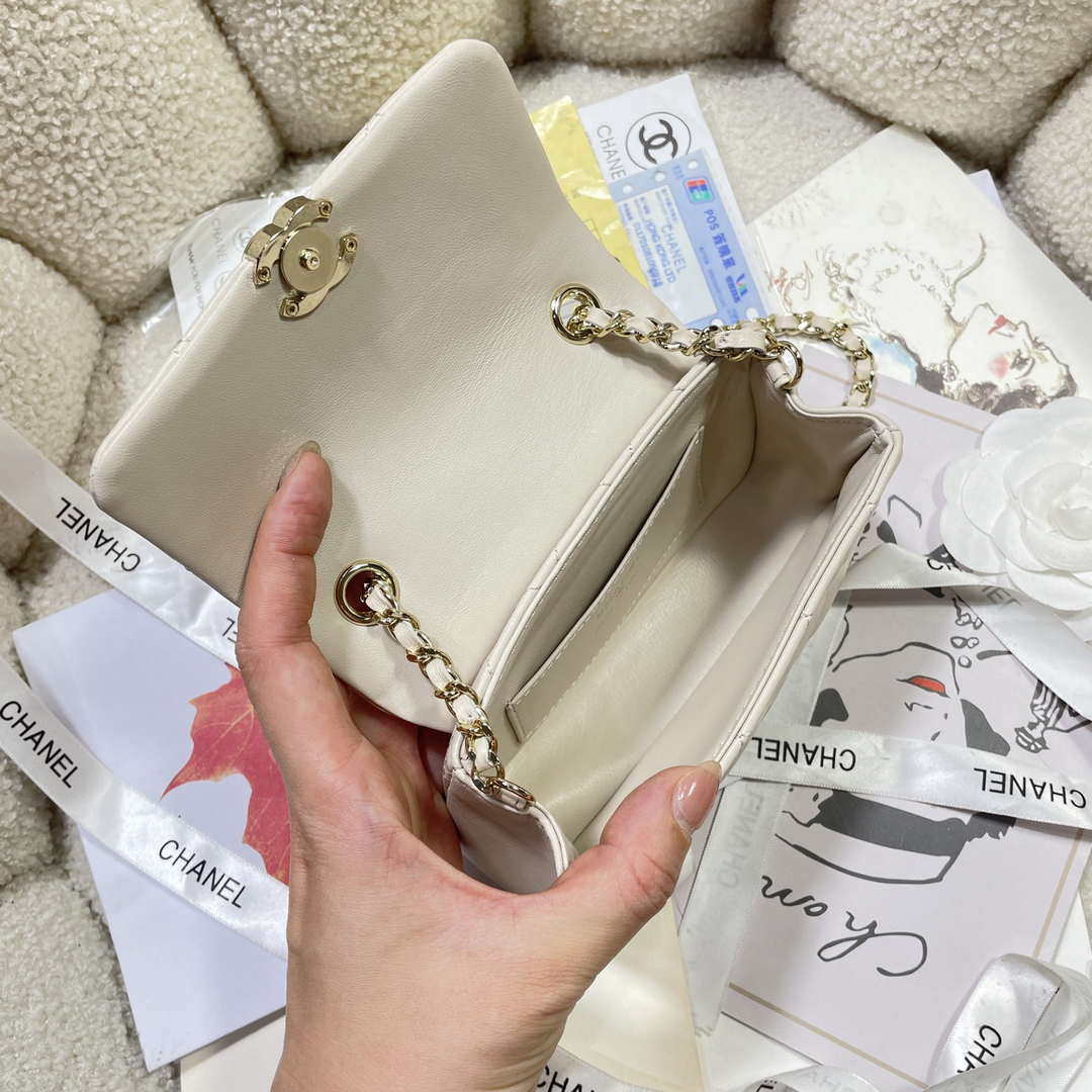 Chanel AP4593 25S Mini Flap White Lambskin with Gold