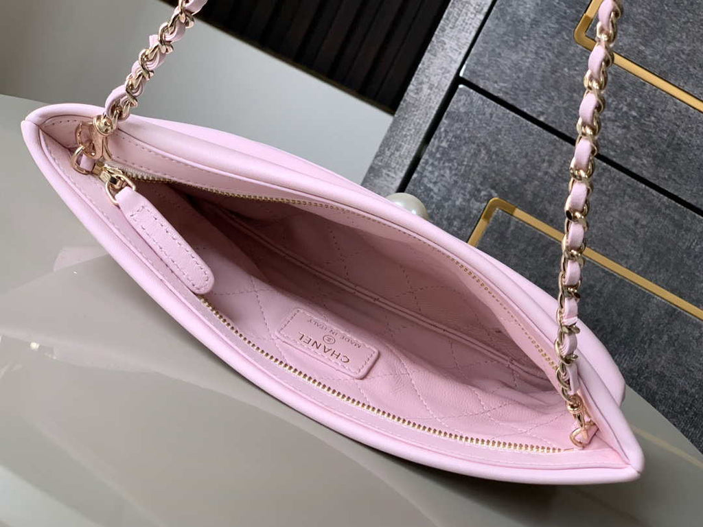 Chanel AP4613 Shiny Lambskin Imitation Pearl & Gold-Tone Metal Pink