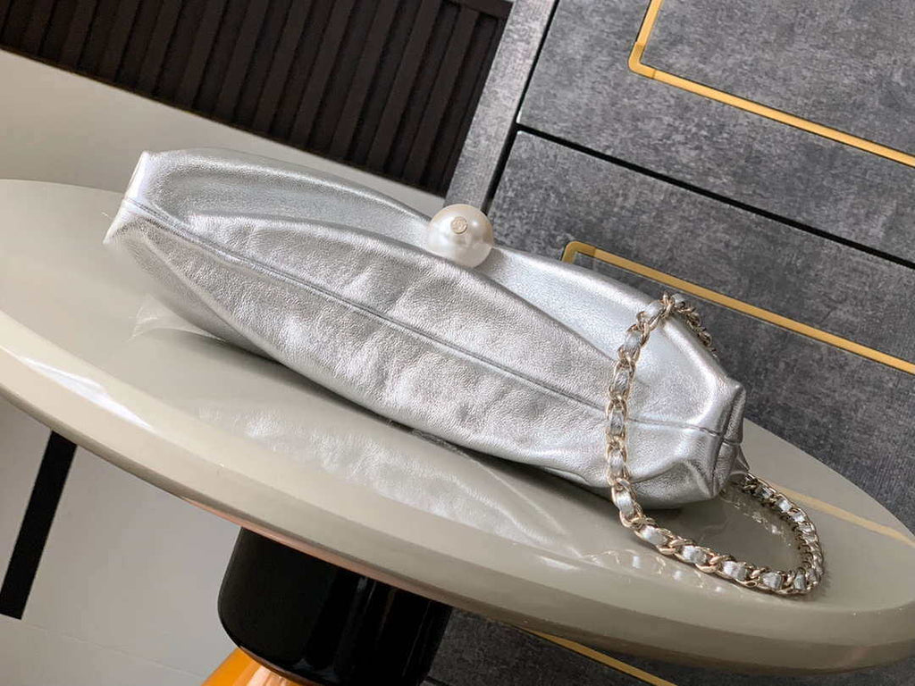 Chanel AP4613 Shiny Lambskin Imitation Pearl & Gold-Tone Metal Silver