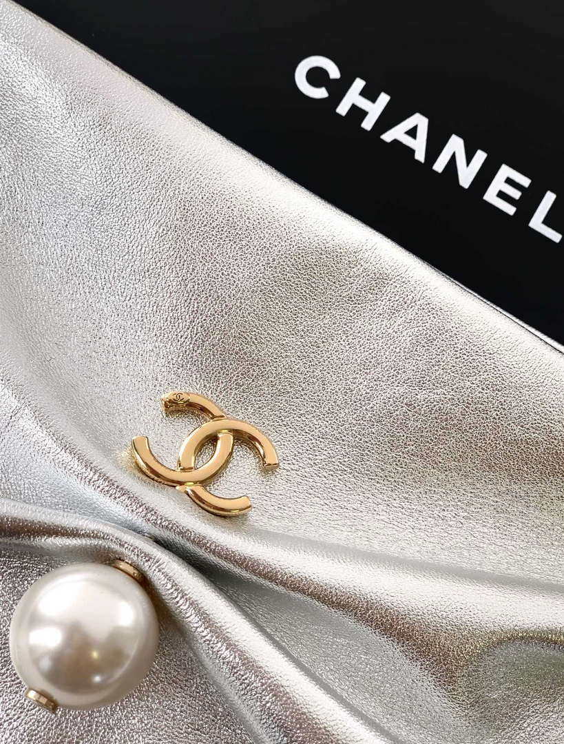Chanel AP4613 Shiny Lambskin Imitation Pearl & Gold-Tone Metal Silver - Default Title - View 5