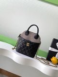 Chanel AP4742 Clutch with chain Suede Calfskin Shiny Lambskin & Gold-Tone Metal  Black &GRAY