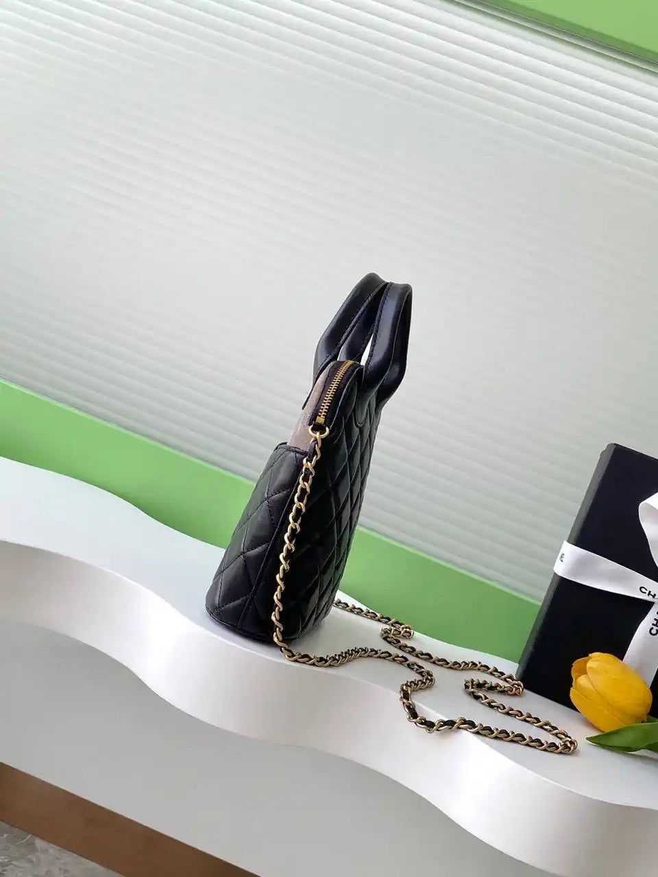 Chanel AP4742 Clutch with chain Suede Calfskin Shiny Lambskin & Gold-Tone Metal  Black &GRAY