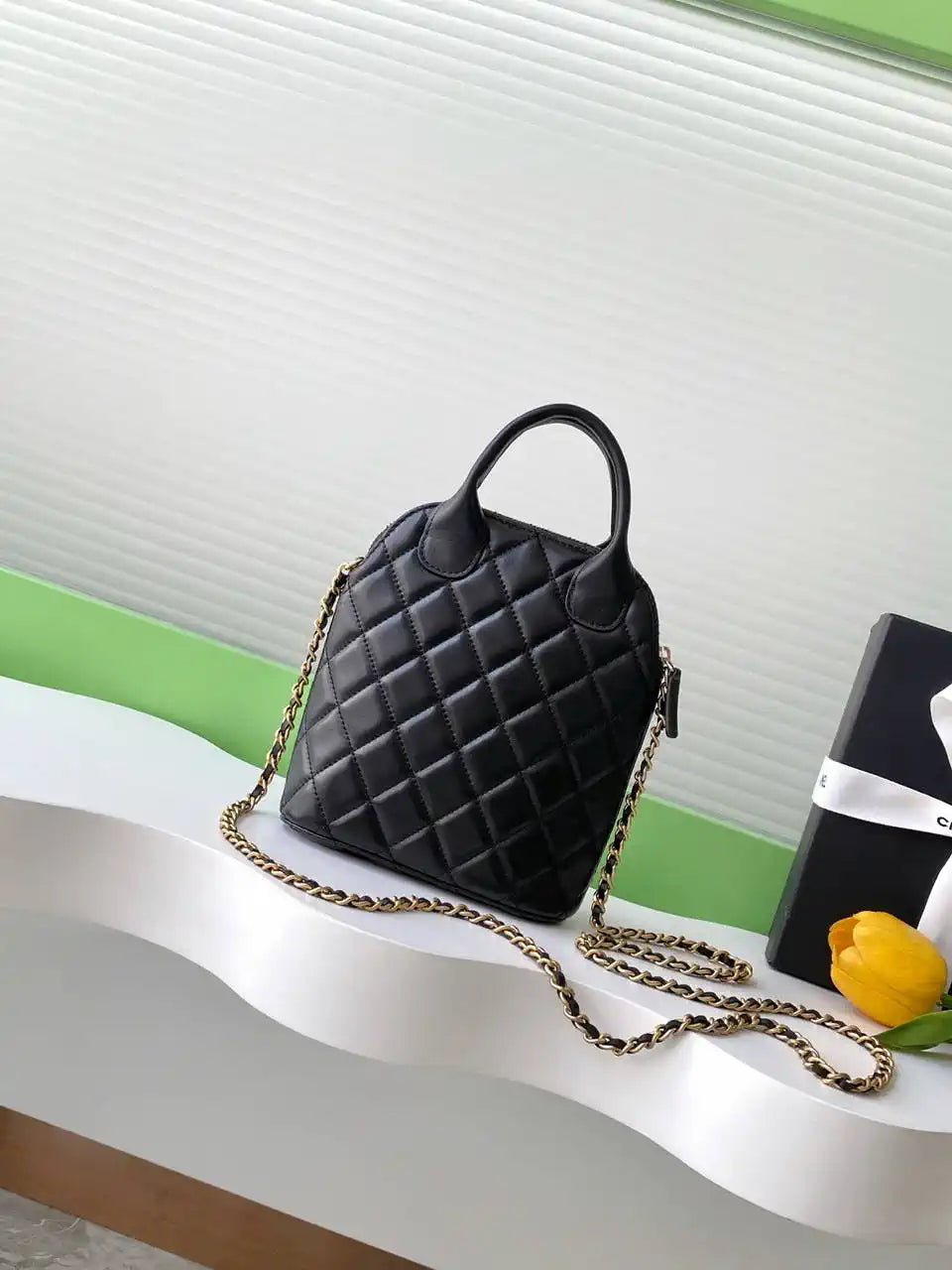 Chanel AP4742 Clutch with chain Suede Calfskin Shiny Lambskin & Gold-Tone Metal  Black &GRAY