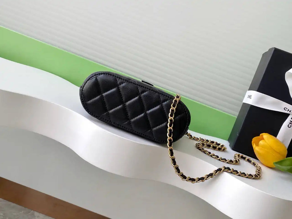 Chanel AP4742 Clutch with chain Suede Calfskin Shiny Lambskin & Gold-Tone Metal  Black &GRAY