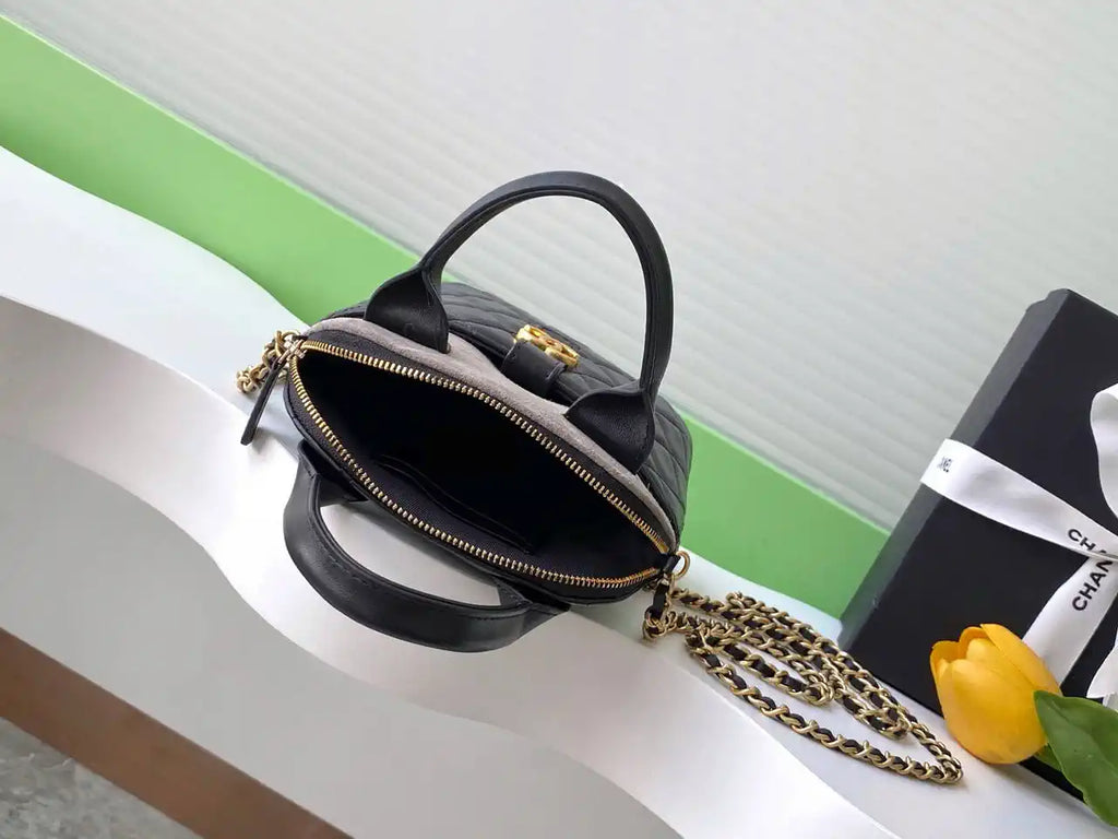 Chanel AP4742 Clutch with chain Suede Calfskin Shiny Lambskin & Gold-Tone Metal  Black &GRAY