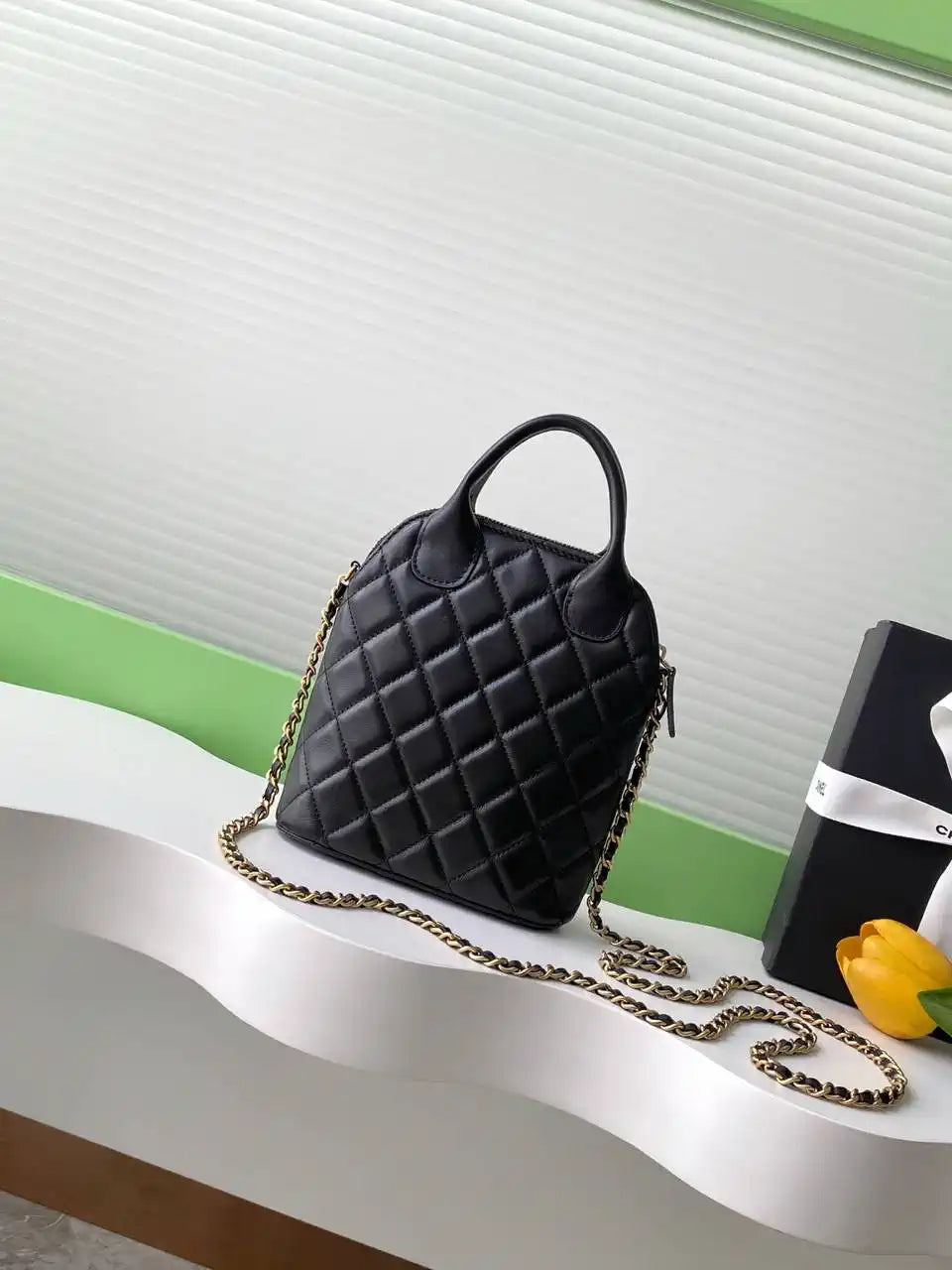 Chanel AP4742 Clutch with chain Suede Calfskin Shiny Lambskin & Gold-Tone Metal  Black &beige