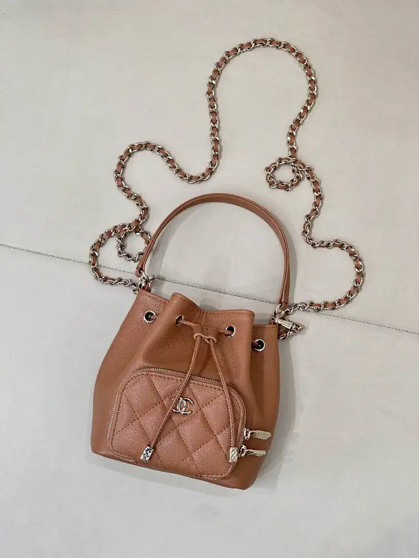 Chanel AP4775 25B  Clutch with chain Grained Shiny Calfskin Brown