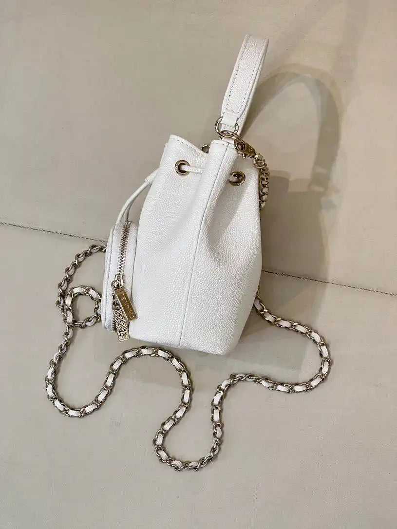 Chanel AP4775 25B  Clutch with chain Grained Shiny Calfskin Gold-Tone Metal White