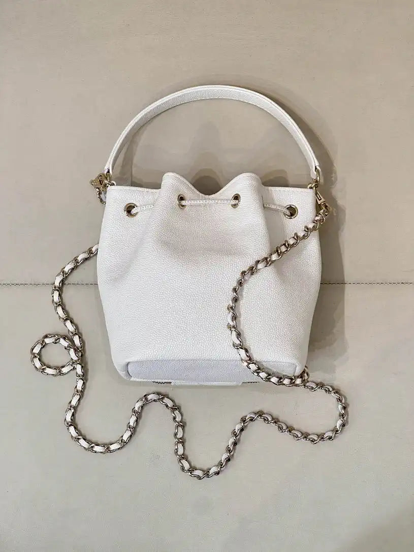 Chanel AP4775 25B  Clutch with chain Grained Shiny Calfskin Gold-Tone Metal White