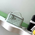 Chanel AP4933 25K Long Vanity with Chain Grained Shiny Calfskin Silver Green