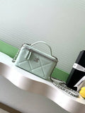 Chanel AP4933 25K Long Vanity with Chain Grained Shiny Calfskin Silver Green