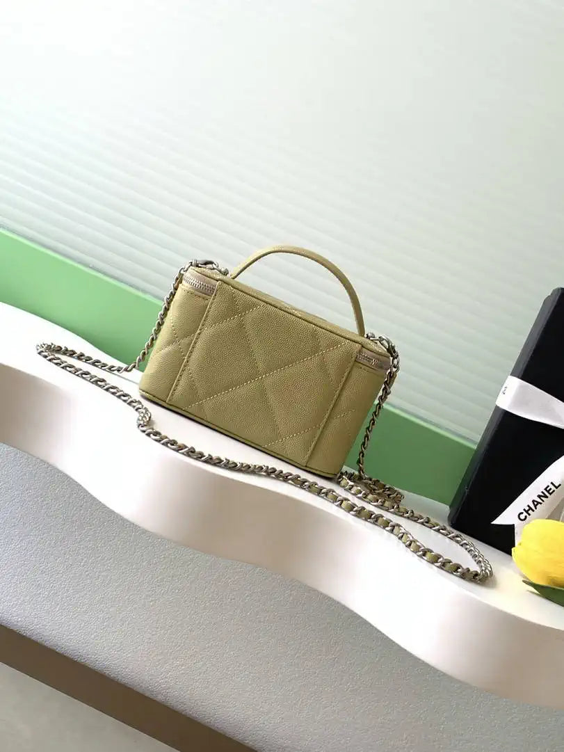 Chanel AP4933 25K Long Vanity with Chain Grained Shiny Calfskin Silver Yellow