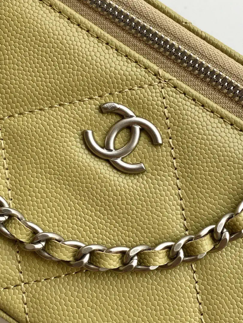 Chanel AP4933 25K Long Vanity with Chain Grained Shiny Calfskin Silver Yellow