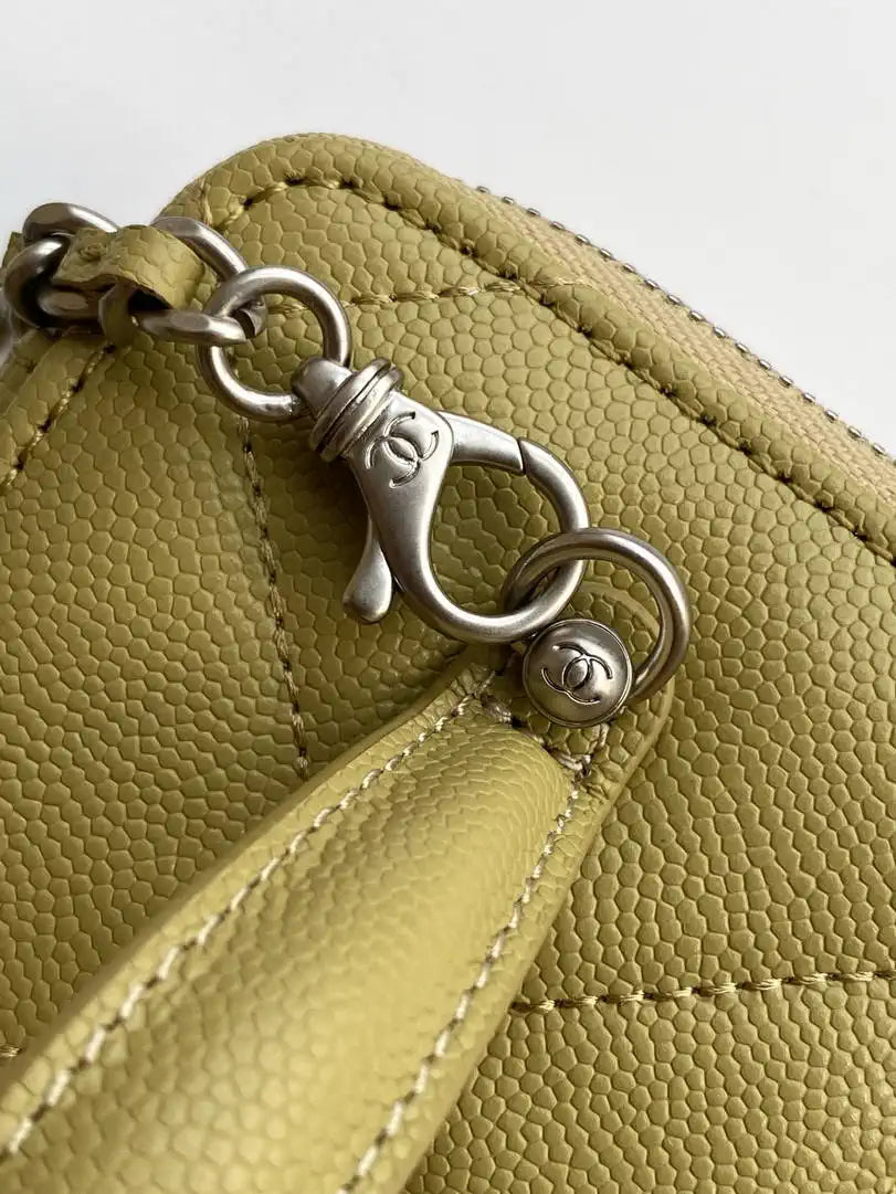 Chanel AP4933 25K Long Vanity with Chain Grained Shiny Calfskin Silver Yellow