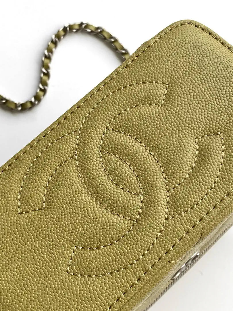 Chanel AP4933 25K Long Vanity with Chain Grained Shiny Calfskin Silver Yellow