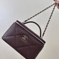 Chanel AP4933 25K Long Vanity with Chain Grained Shiny Calfskin Silver Dark Brown