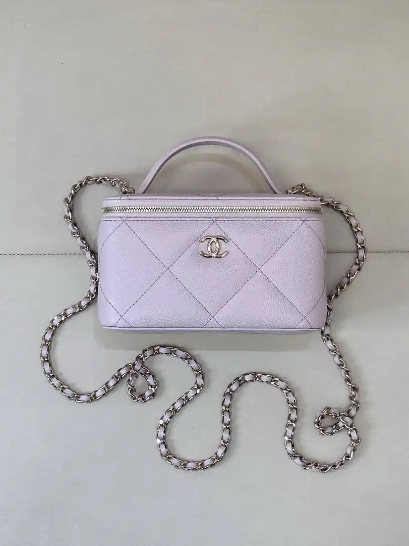 Chanel AP4933 25K Long Vanity with Chain Grained Shiny Calfskin Silver Light Purple