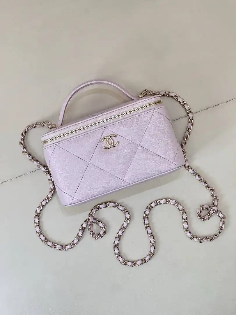 Chanel AP4933 25K Long Vanity with Chain Grained Shiny Calfskin Silver Light Purple