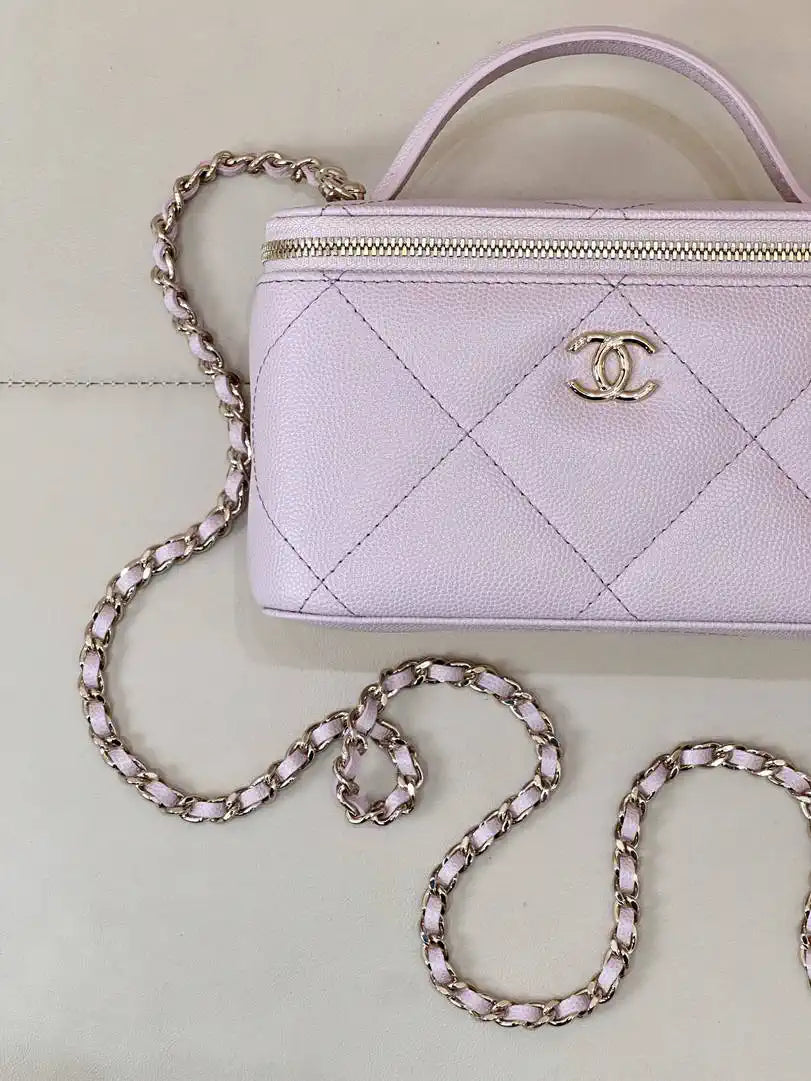 Chanel AP4933 25K Long Vanity with Chain Grained Shiny Calfskin Silver Light Purple