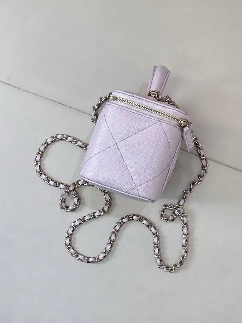Chanel AP4933 25K Long Vanity with Chain Grained Shiny Calfskin Silver Light Purple