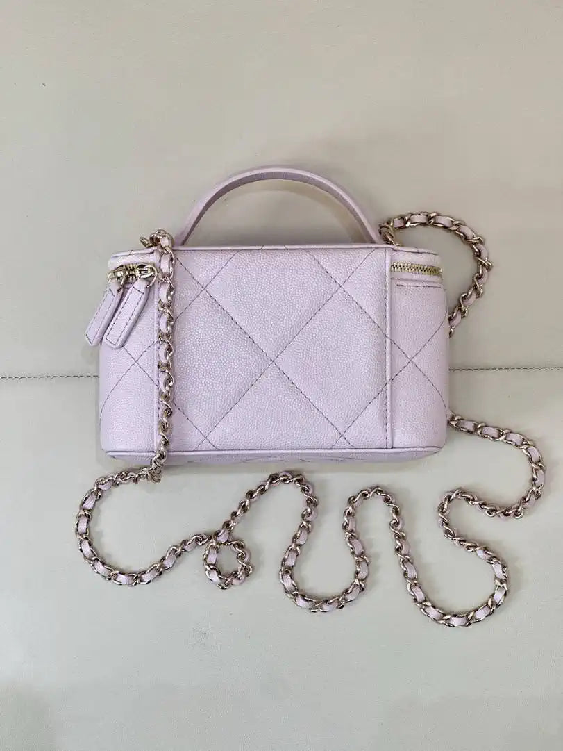 Chanel AP4933 25K Long Vanity with Chain Grained Shiny Calfskin Silver Light Purple