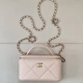 Chanel AP4933 25K Long Vanity with Chain Grained Shiny Calfskin Silver Apricot