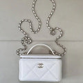 Chanel AP4933 25K Long Vanity with Chain Grained Shiny Calfskin Silver White