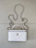 Chanel AP4933 25K Long Vanity with Chain Grained Shiny Calfskin Silver White