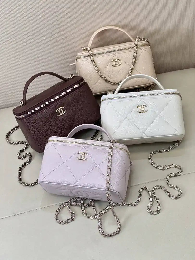 Chanel AP4933 25K Long Vanity with Chain Grained Shiny Calfskin Silver Light Purple