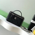 Chanel AP4933 25K Long Vanity with Chain Grained Shiny Calfskin Silver Black