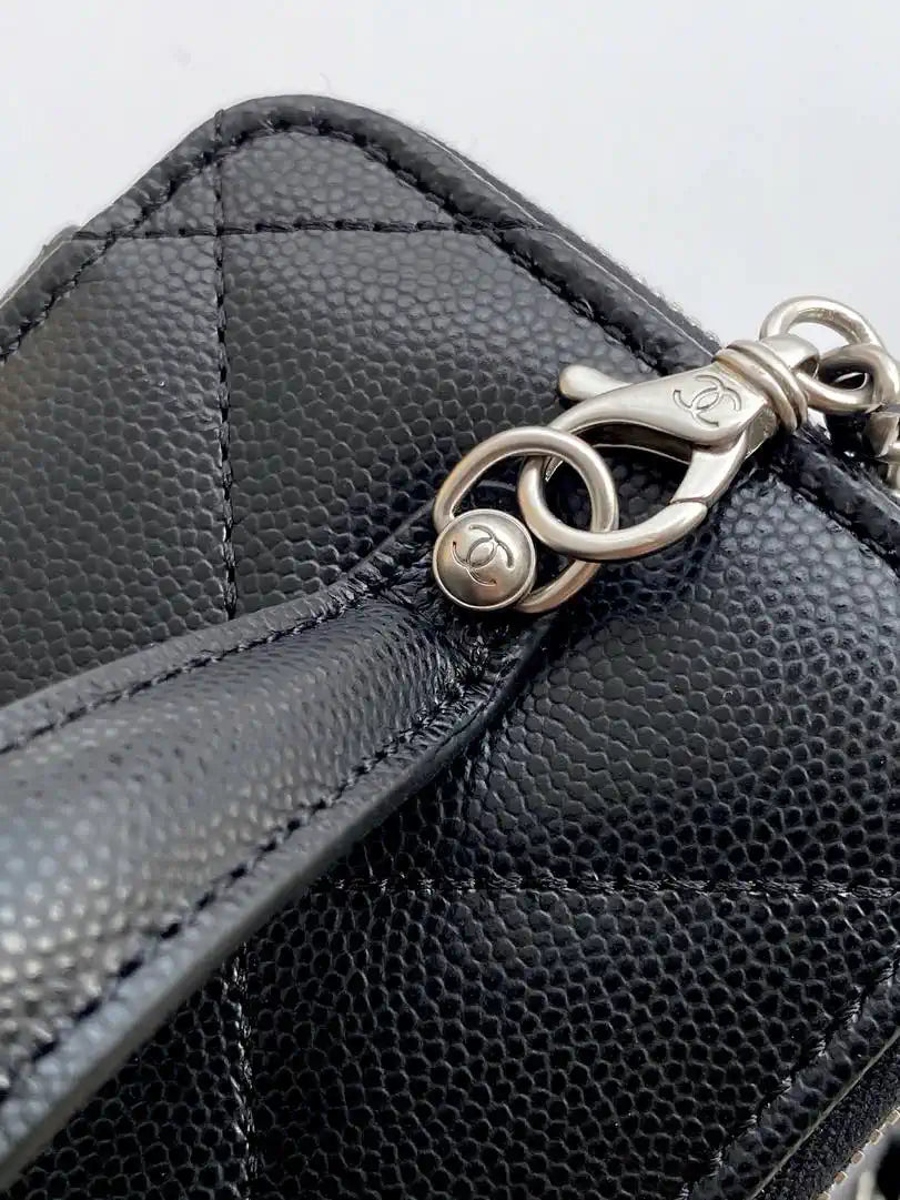Chanel AP4933 25K Long Vanity with Chain Grained Shiny Calfskin Silver Black