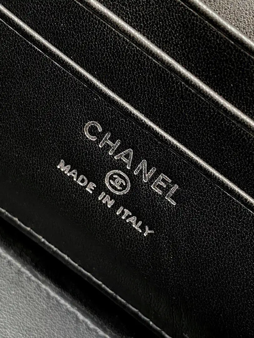 Chanel AP4933 25K Long Vanity with Chain Grained Shiny Calfskin Silver Black