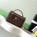 Chanel AP4933 Long Vanity with Chain Grained Shiny Calfskin Dark Brown
