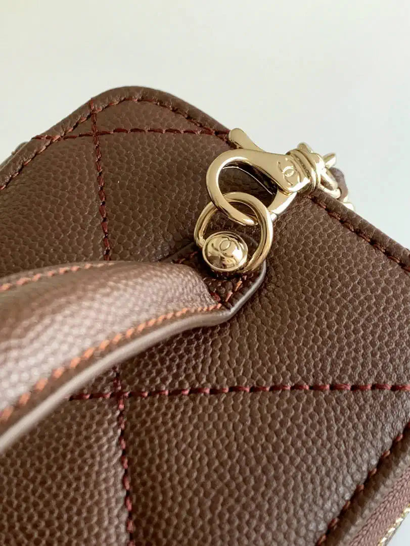 Chanel AP4933 Long Vanity with Chain Grained Shiny Calfskin Dark Brown