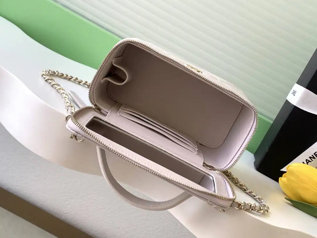 Chanel AP4933 Long Vanity with Chain Grained Shiny Calfskin Light Purple