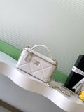 Chanel AP4933 Long Vanity with Chain Grained Shiny Calfskin White