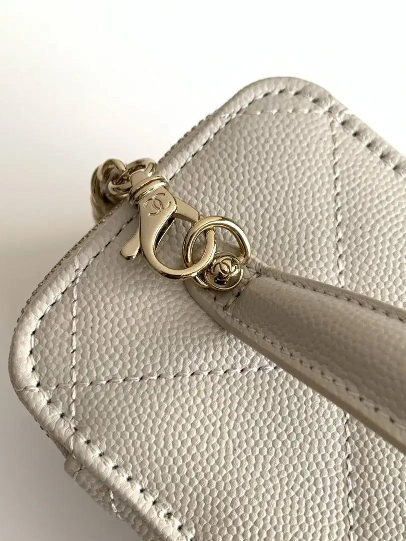 Chanel AP4933 Long Vanity with Chain Grained Shiny Calfskin White