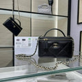 Chanel AP4933 Long Vanity with Chain Grained Shiny Calfskin Black