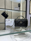 Chanel AP4933 Long Vanity with Chain Grained Shiny Calfskin Black