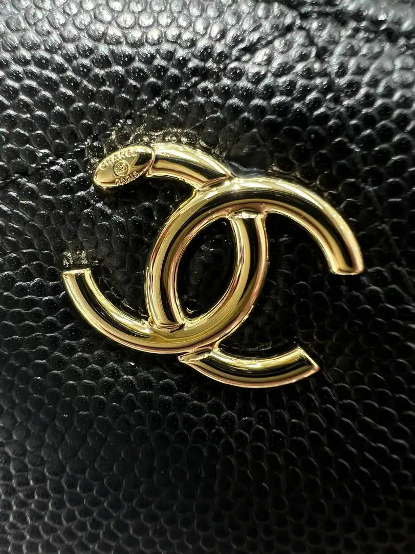 Chanel AP4933 Long Vanity with Chain Grained Shiny Calfskin Black