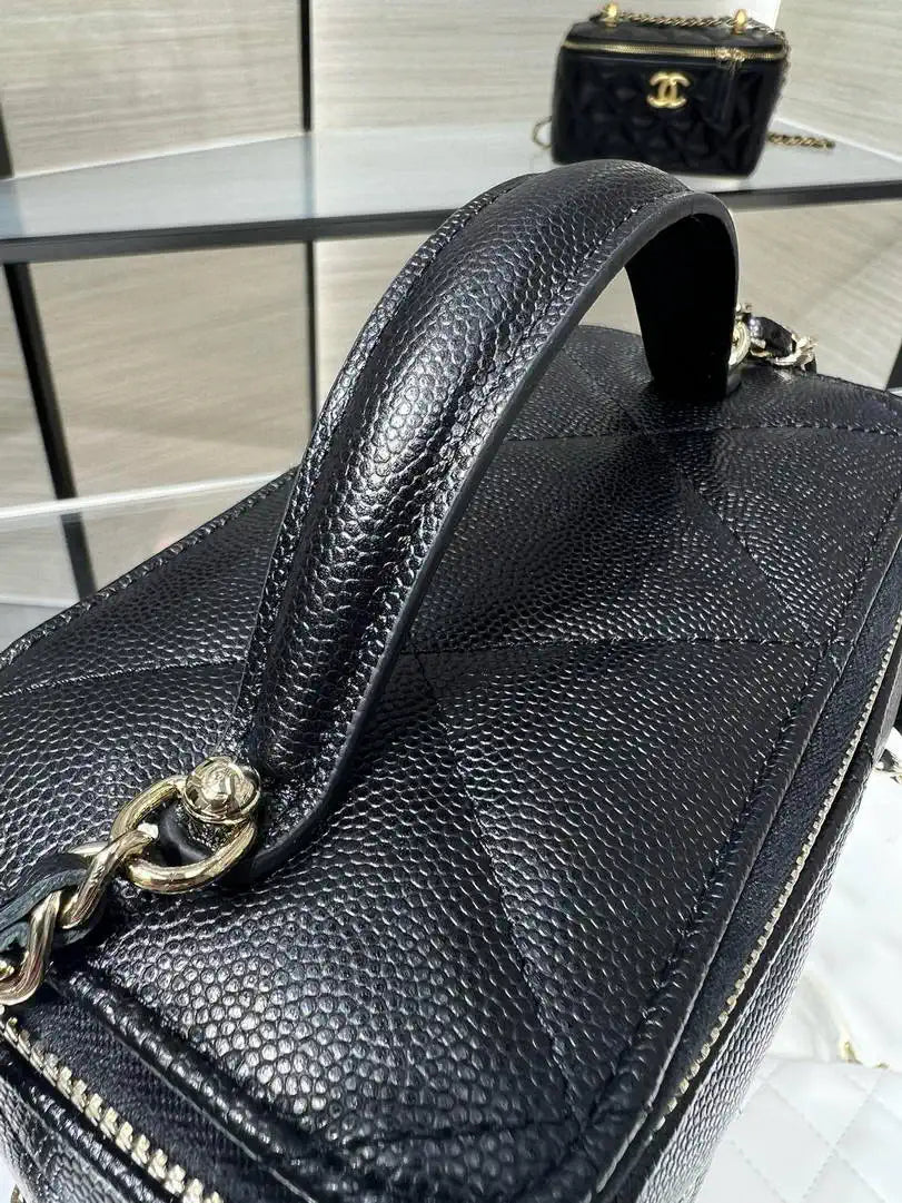 Chanel AP4933 Long Vanity with Chain Grained Shiny Calfskin Black