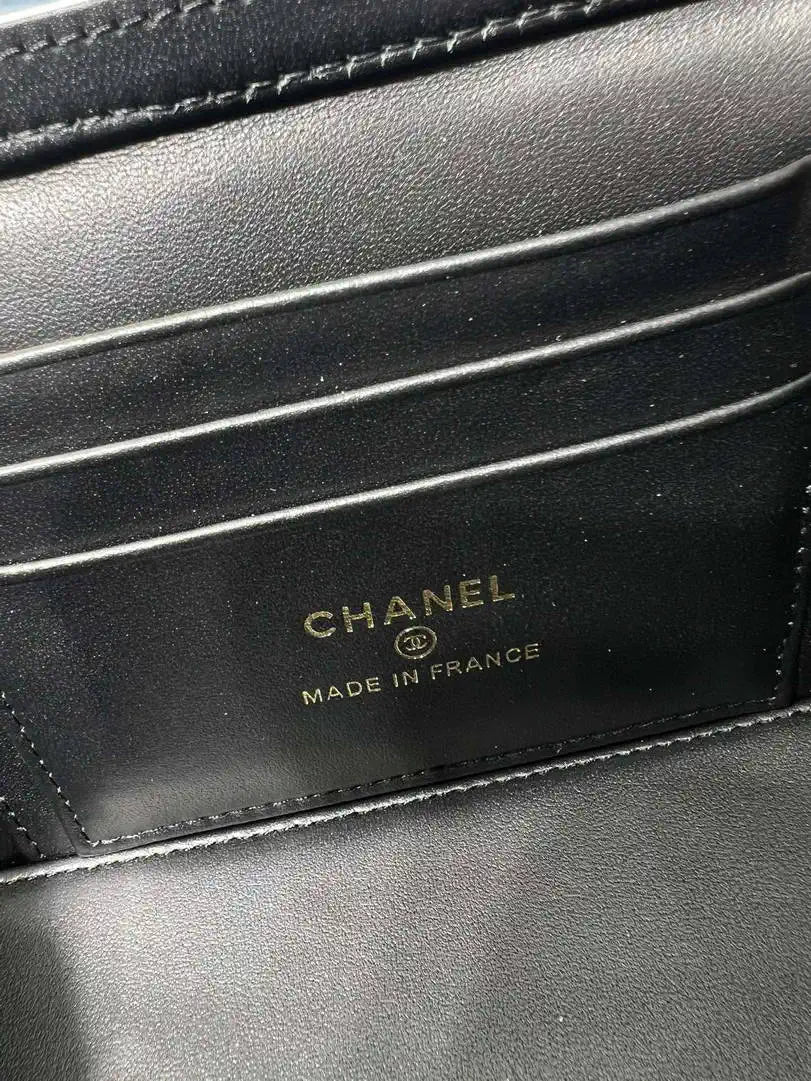 Chanel AP4933 Long Vanity with Chain Grained Shiny Calfskin Black