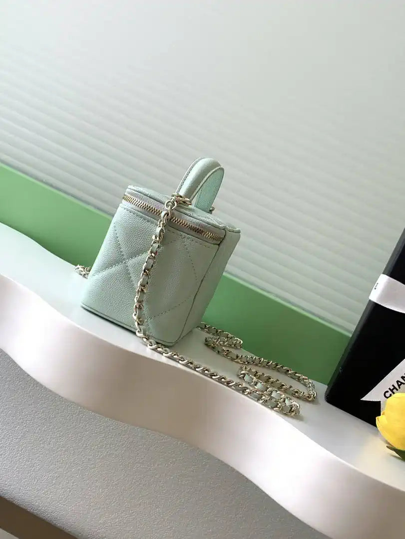 Chanel AP4933 Long Vanity with Chain Grained Shiny Calfskin Green