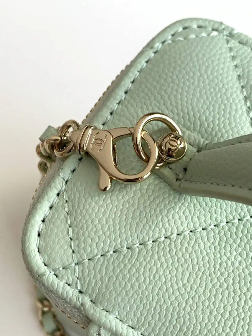 Chanel AP4933 Long Vanity with Chain Grained Shiny Calfskin Green
