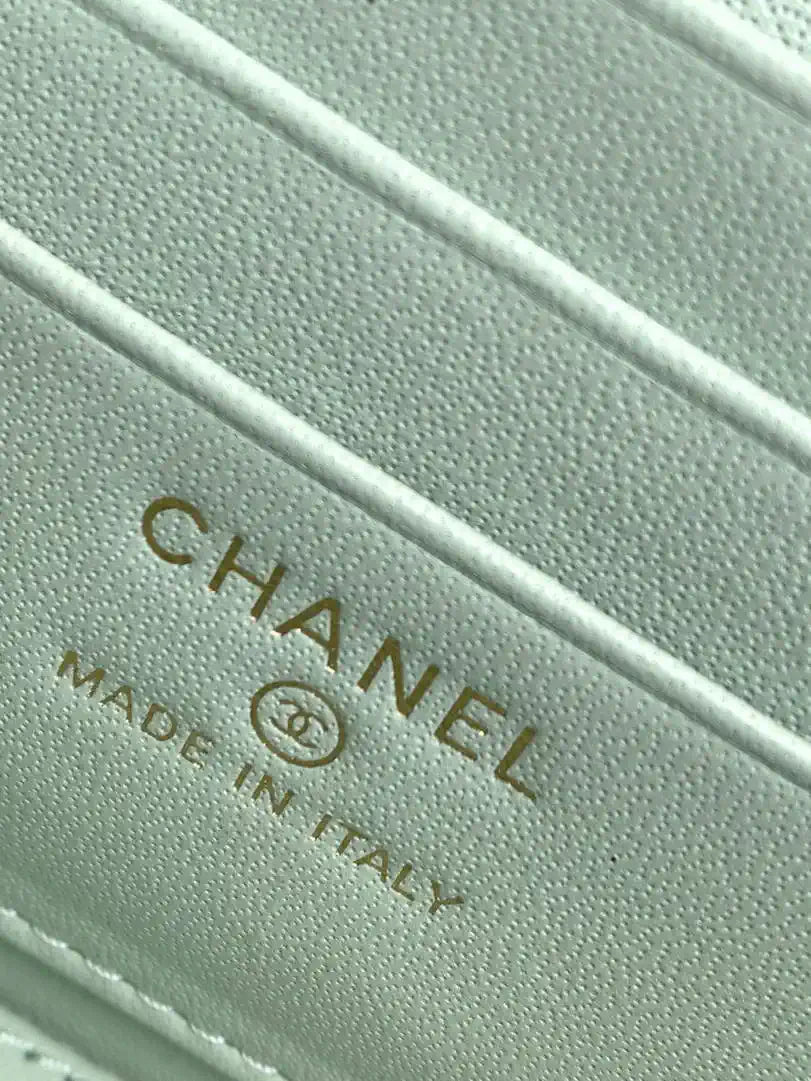 Chanel AP4933 Long Vanity with Chain Grained Shiny Calfskin Green